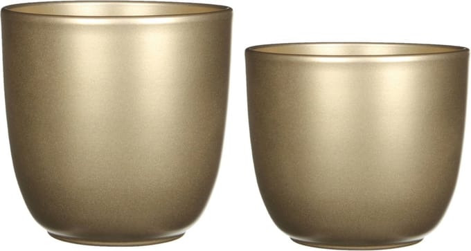 Mica - Plantenpot/bloempot - 2x stuks - keramiek - goud - D17/19 cm