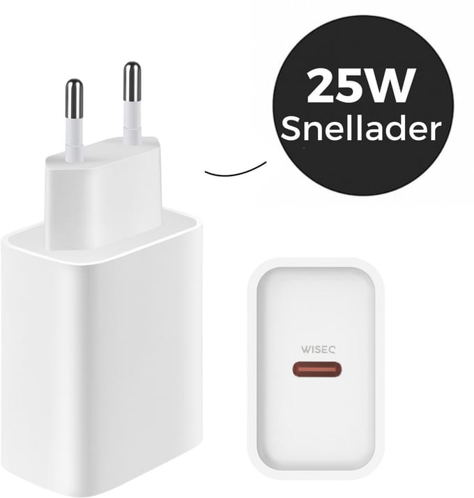 USB C adapter 25W – USB C oplader – snellader – geschikt voor iPhone 17/16/15/14/13 en Samsung – wit – WiseQ