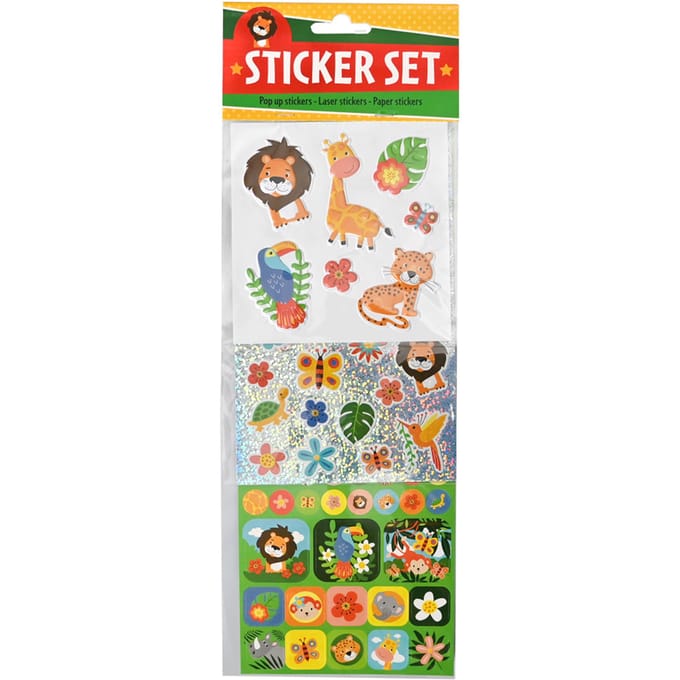 Set van 3 stickervellen - Jungle dieren