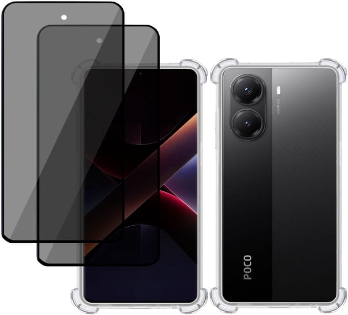 TechNow Hoesje + 2x Privé Screenprotector geschikt voor Poco X7 Pro – Privacy Tempered Glass - Case Transparant