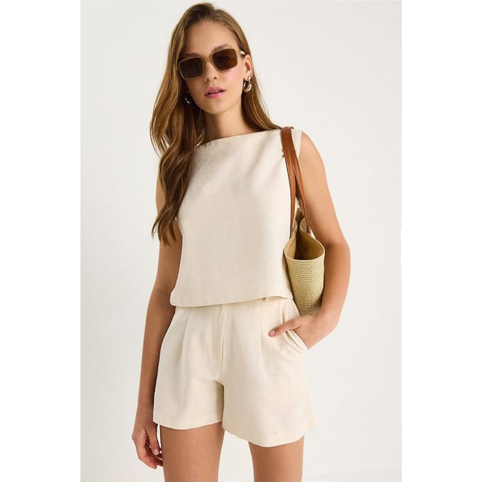 Hoge Taille Mouwloze Crew Neck Twee-Delige Set