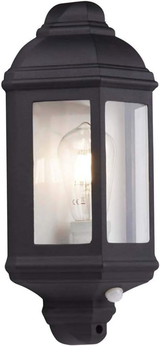 Buitenwandlamp Zwart IP44 met Bewegingsmelder - E27 Fitting