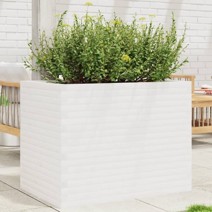 vidaXL - Plantenbak - 90x60x68,5 - cm - massief - grenenhout - wit