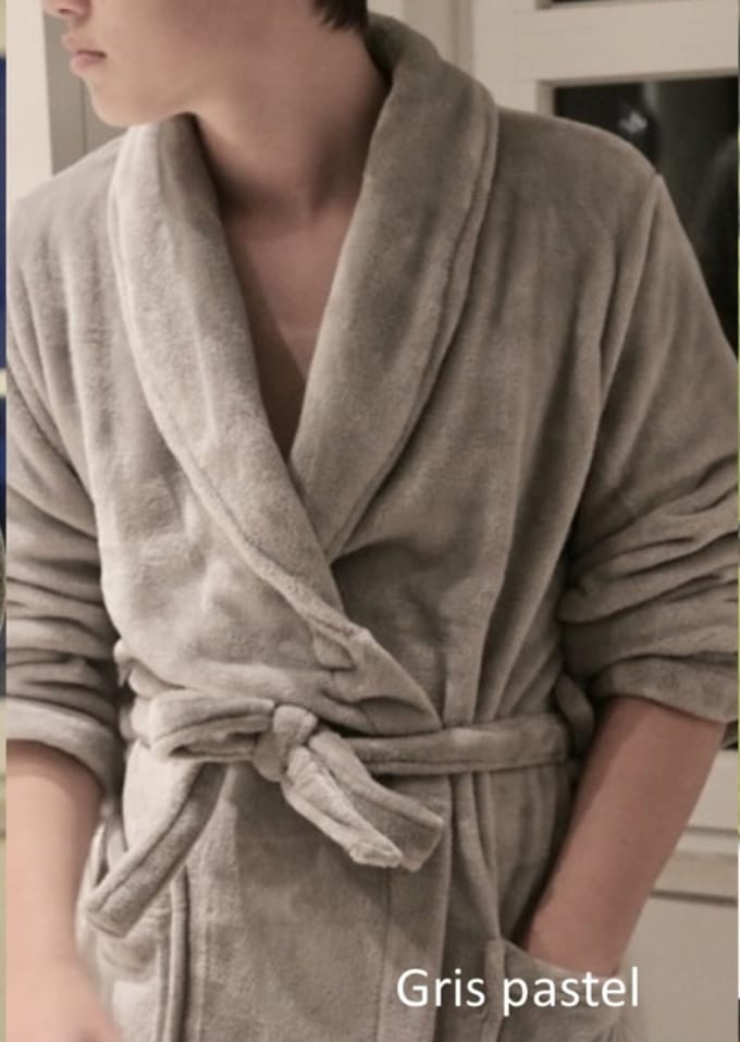 Badjas - Kamerjas - Fleece - Kleur gris pastel - Maat S/M