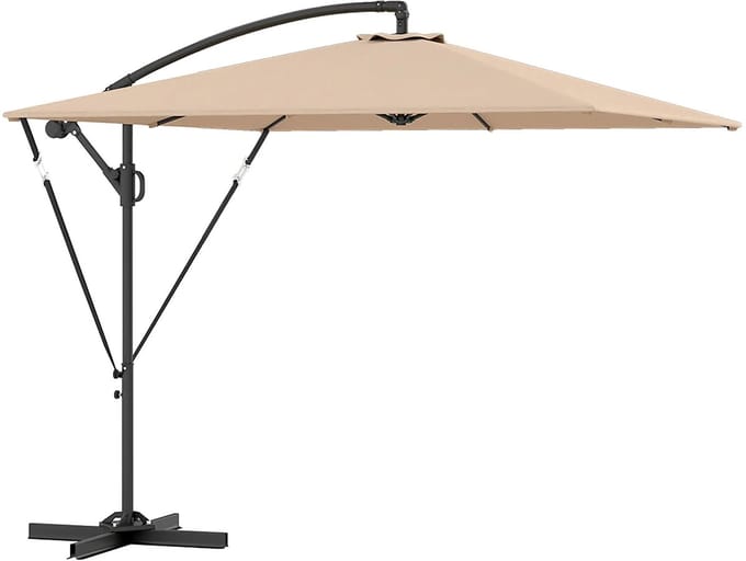 Zweefparasol met Voet - Ø 260 cm - Vierkant - Waterdicht - Kantelbaar - Verstelbare Hoogte - Khaki