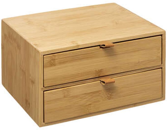 Five® Bamboe Opbergbakje met 2 Lades - Hout - Duurzaam - 25 x 14,5 x 20 cm