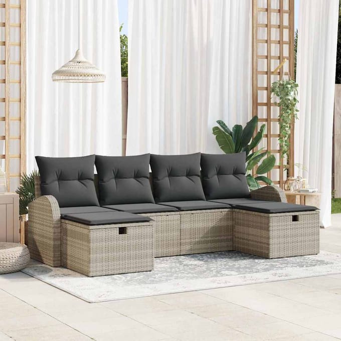 vidaXL - Bankstel - 6 - st - Lichtgrijs - poly - rattan