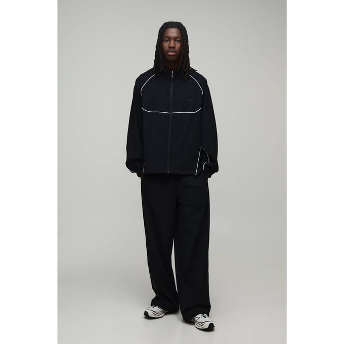 Heren Actief Oversized Trainingspak Met Col En Ritssluiting En Nylon Pijpdetail | Black | Size Medium