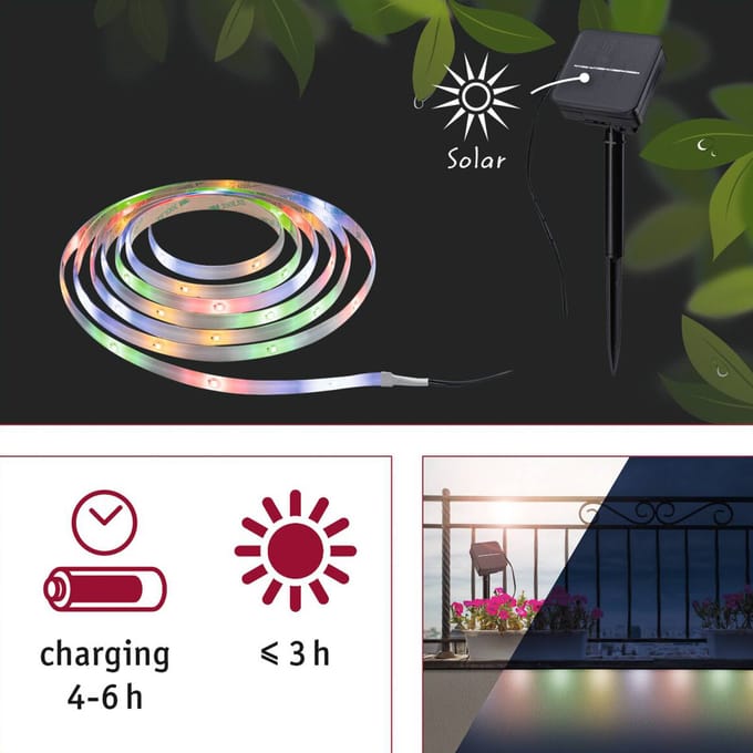 Paulmann Solar LED Strip 3 Meter RGB - IP44 - Met Schemersensor - 0,3W - 16 LEDs/m