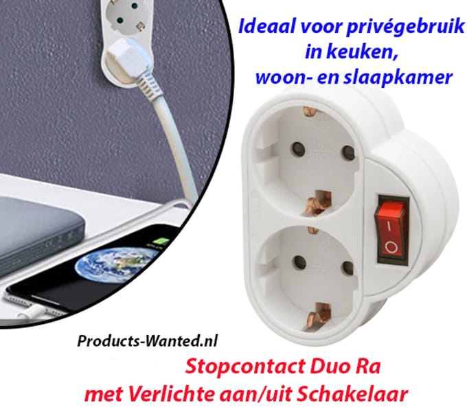 2 Stuks Stopcontact Duo Ra met Verlichte aan/uit Schakelaar