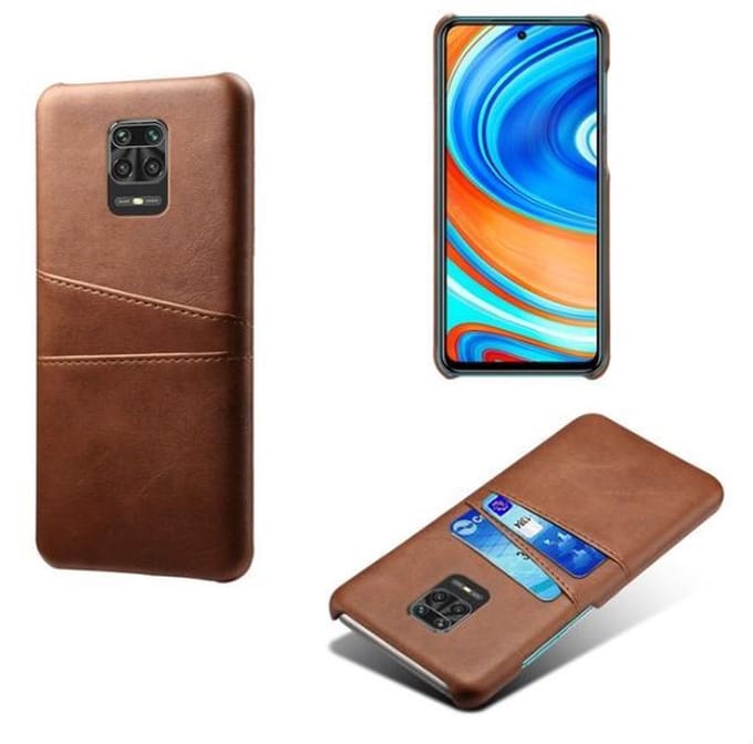 Back Cover met Opbergvakjes + Gehard Glas Screenprotector voor Xiaomi Redmi Note 9 Pro _ Donkerbruin