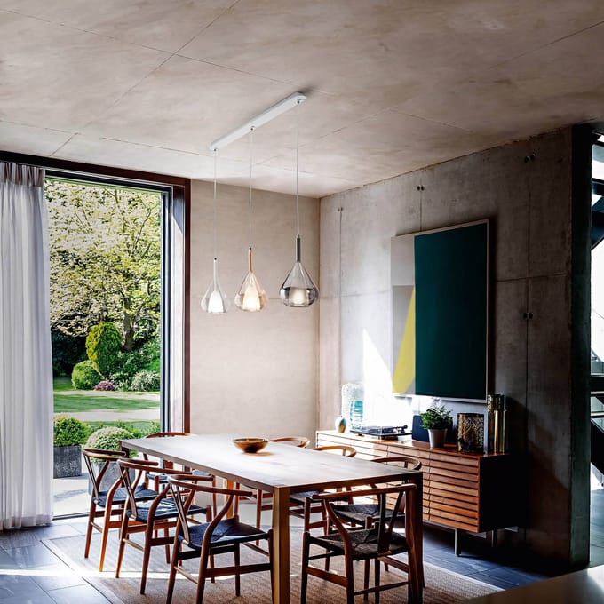 Fabas Luce Hanglamp Lila van glas, 3-lamps lang