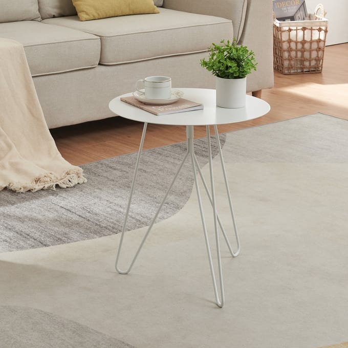 Bijzettafel Nopimi rond metaal 45x43 cm wit mat [en.casa]