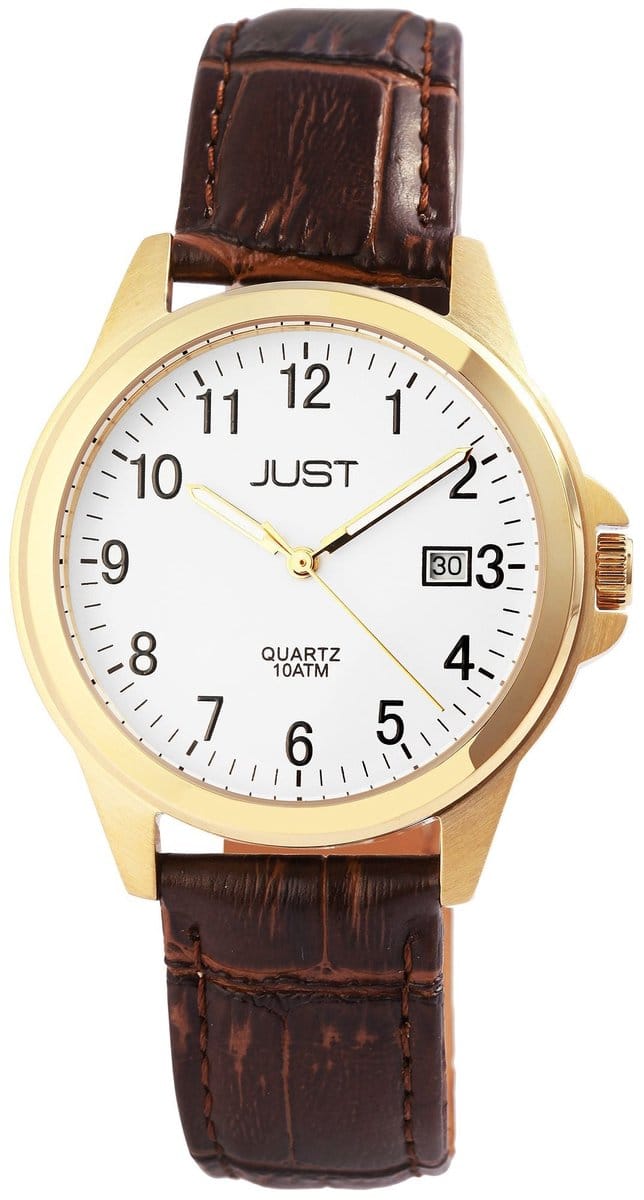JUST herenhorloge echt leer Troy, datumweergave