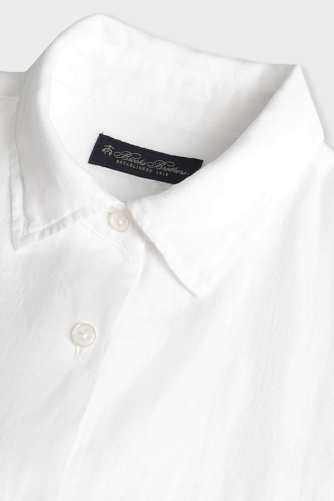 Brooks Brothers Linen Plain Overshirt White Größe: L | Business hemden Outlet | Damen | Weiß