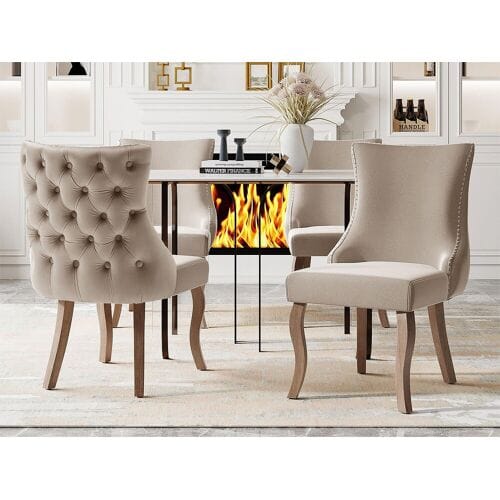 ModernLuxe Set van 4 fluwelen gondelstoelen - massief houten poten - Beige