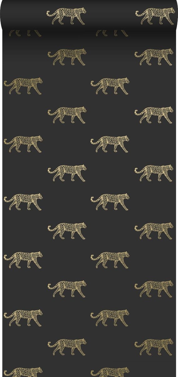 Origin Wallcoverings behang panters zwart en goud - 53 cm x 10.05 m - 347686