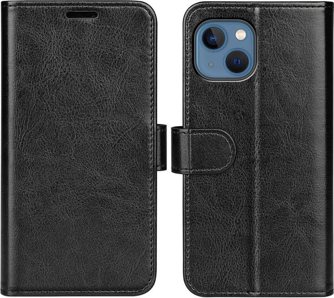 iPhone 14 Wallet Bookcase Hoesje met Pasjeshouder - Zwart