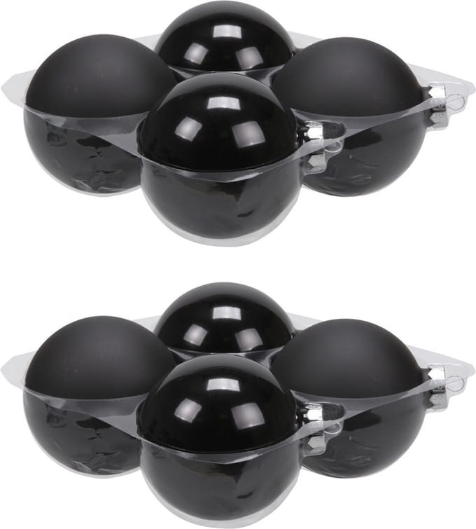 Bellatio Decorations Kerstballen - 8x stuks - zwart - glas - 10 cm - mat/glans - Kerstboomversiering