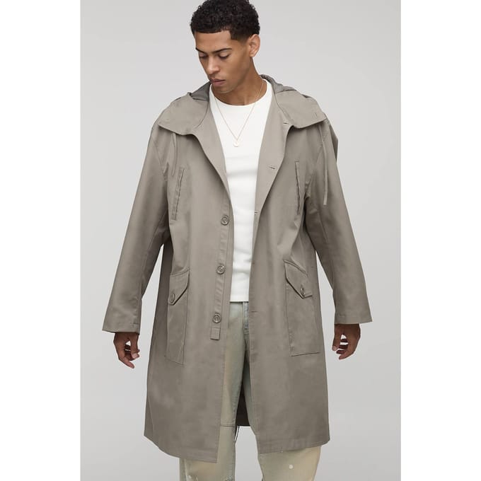 Regular Fit lang gesneden parka met capuchon Jacket | Khaki | Size Medium