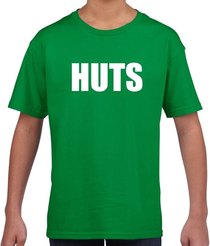 HUTS tekst t-shirt groen kids - feest shirt HUTS voor kids 158/164