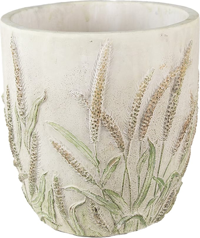 Clayre & Eef Bloempot Ø 16x17 cm Beige Groen Steen Korenhalmen
