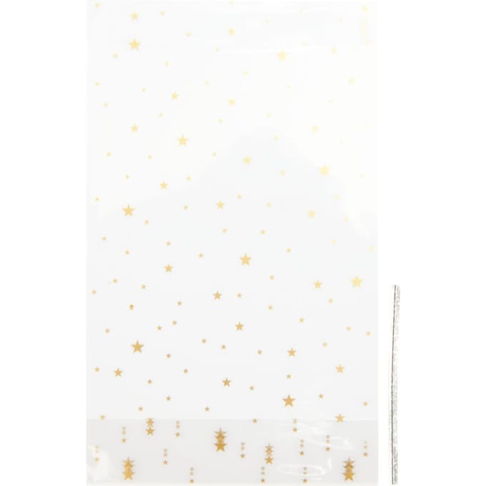Bodemzak "Gouden sterren" met sluitstrip - 14,4 x 24 cm