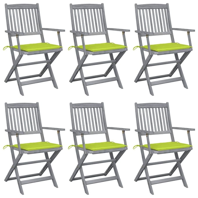 vidaXL - Inklapbare - stoelen - 6 - st - met - kussens - massief - acaciahout