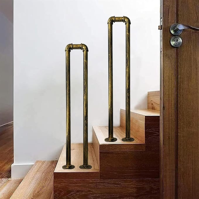 Trapleuning Set - Balkon Reling - Binnen Buiten - Smeedijzer Gegalvaniseerd - 35cm Lengte - Zwart