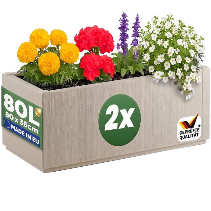 Casaria Plantenbak Set van 2 - Vorstbestendig 80l 80x36x35cm - Wit
