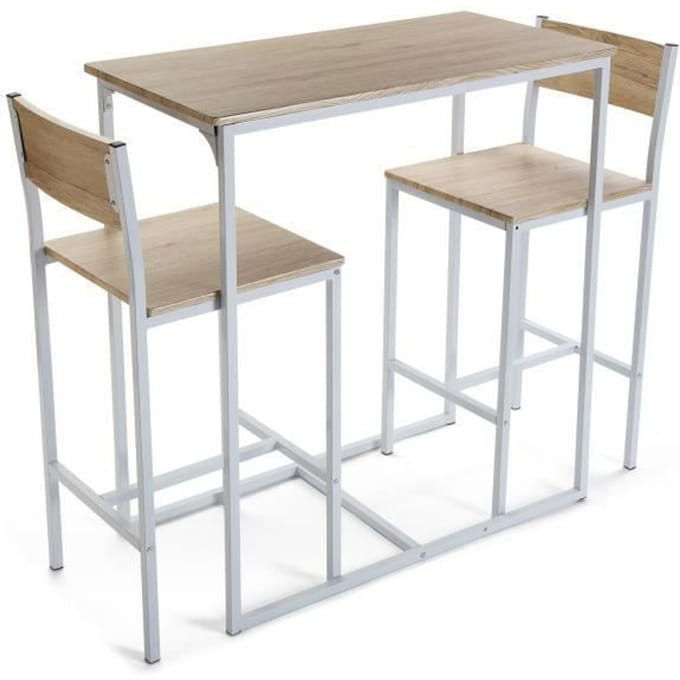 Ensemble de table à manger et deux chaises hautes Karlovy - Bois et métal - Blanc - Versa blanc