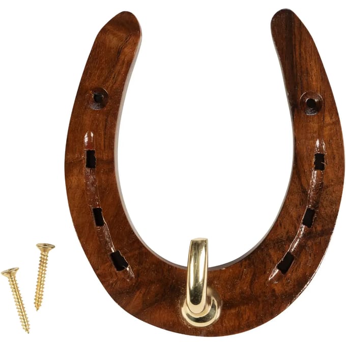 Houten en messing hoefijzerhaak HKM