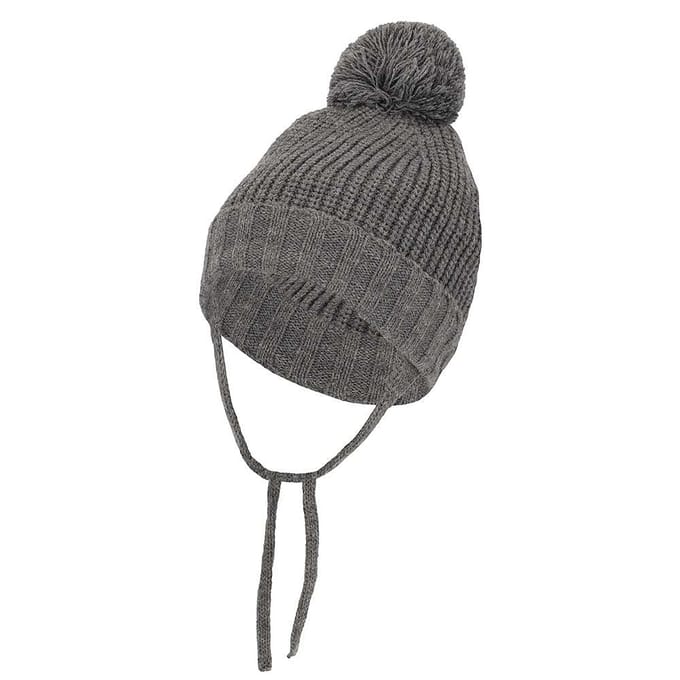 Sarlini - Wintermuts jongens - Ribbed - Midden Grijs - Pompon - 2 t/m 4 jaar
