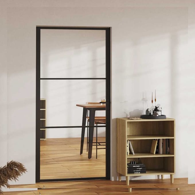 vidaXL - Binnendeur - 102,5x201,5 - cm - ESG-glas - en - aluminium - zwart
