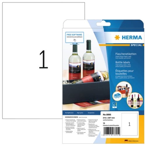 Etiket HERMA 8895 210x297mm A4 glossy wit 10 stuks