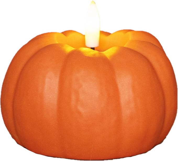 Anna's Collection LED pompoen kaars - oranje - D6 x H10 cm - met timer