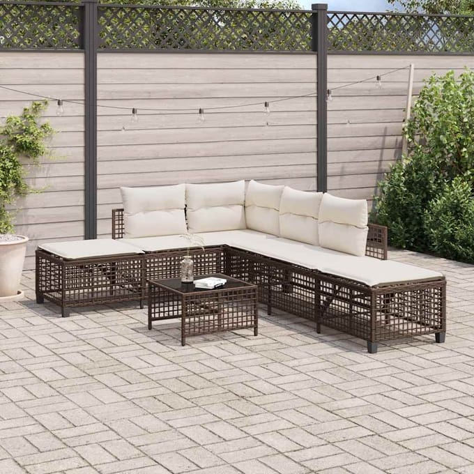 vidaXL - 3-delige - Loungeset - met - kussens - poly - rattan - bruin