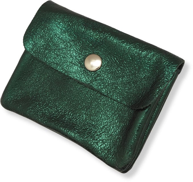 Bijoutheek Portemonnee Leer Italiaans Metallic Donker Groen