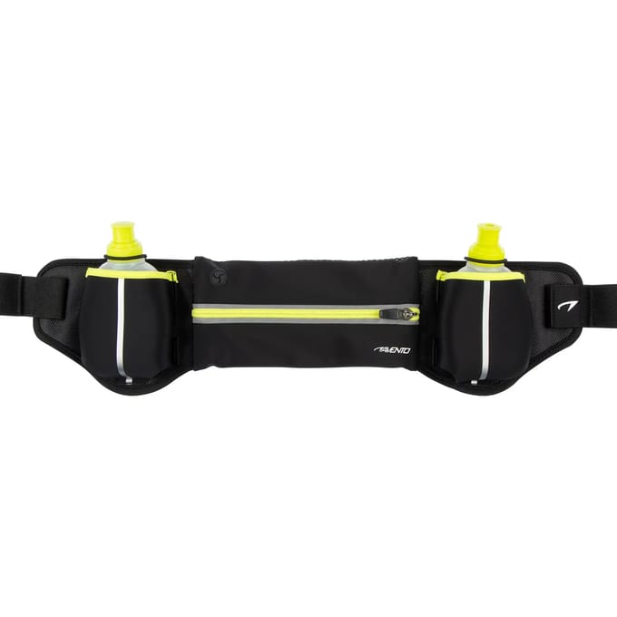 Avento Hardloopriem met 2 Drinkflessen - Addy - Zwart/Fluorgeel