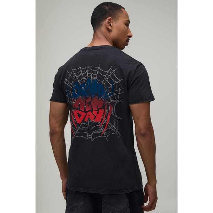Oversized Brand New Day Spiderman Licentie Print T-shirt | Washed Charcoal | Size Medium