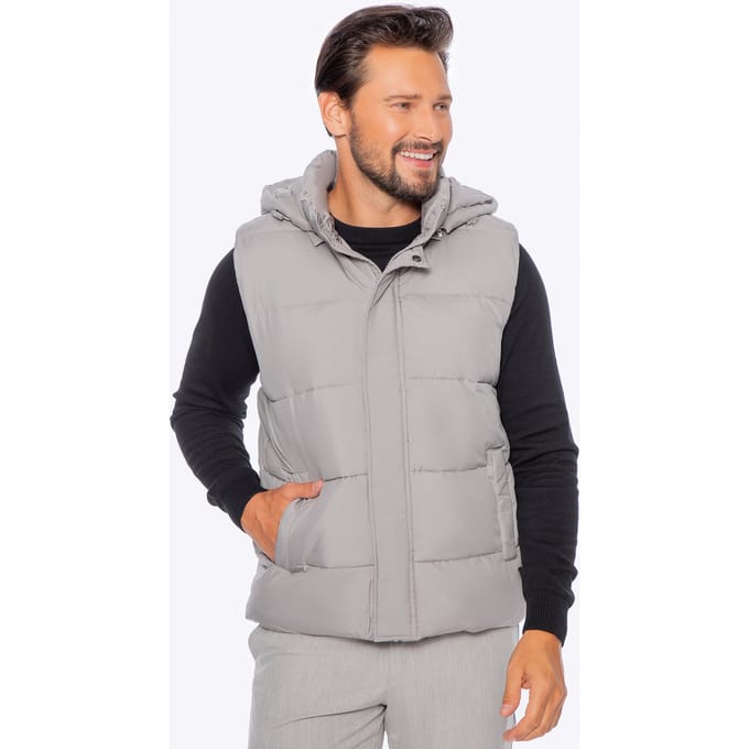 Wittchen Heren Gewatteerd Vest met Afneembare Capuchon, Grijs Polyester