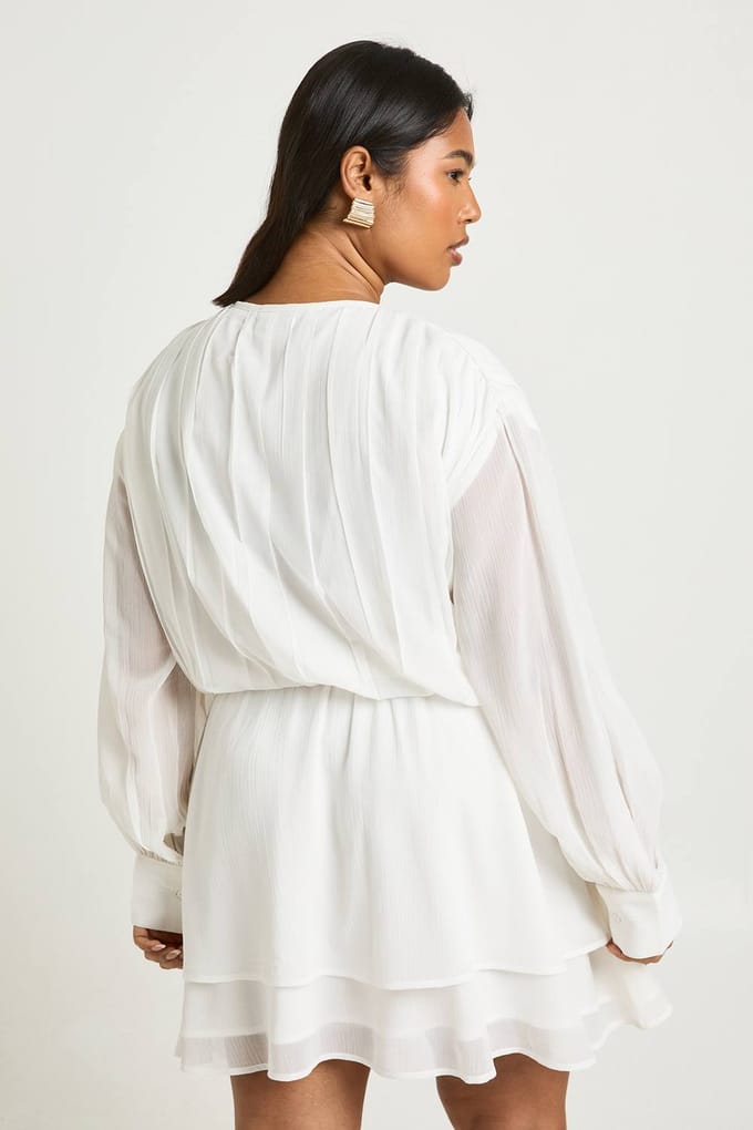 boohoo Dames Plus Chiffon Blouson Ruffle Riem Skater Jurk | Ivoor | Maat: 46