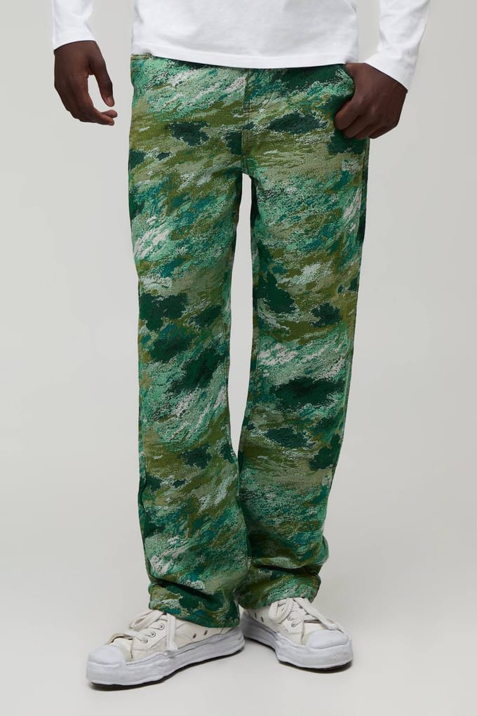 Relaxed Fit Abstract Camo Co-Ord Tapestry Trousers | Green | Size Medium