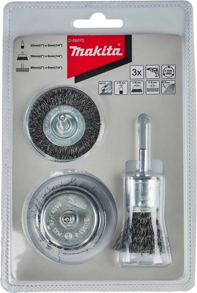 Makita Wire Brush Set - for steel paint rust coating - 3 pieces