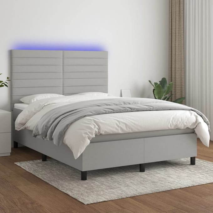 vidaXL - Boxspring - met - matras - en - LED - stof - lichtgrijs - 140x190 - cm