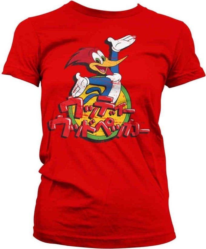 Woody Woodpecker Dames Tshirt -L- Washed Japanese Logo Rood