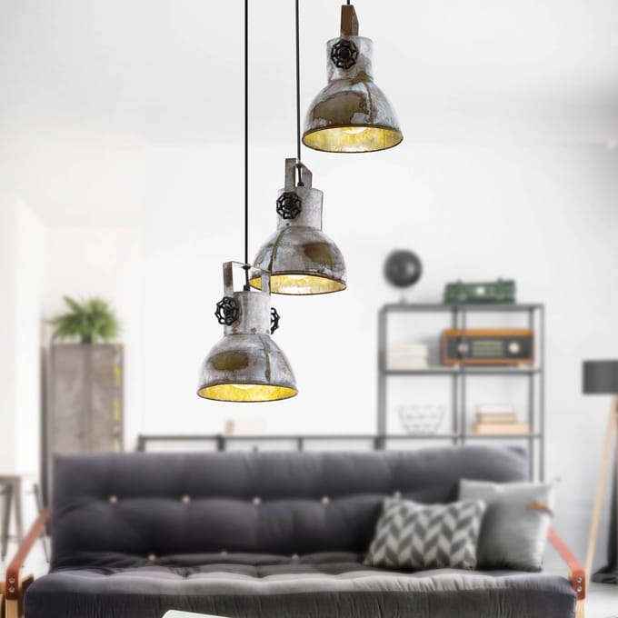 EGLO Barnstaple - hanglamp - 3-lichts - E27 - bruin-patina/black/oud-zink-look