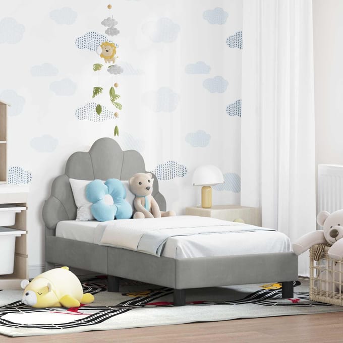 vidaXL - Peuterbedframe - met - hoofdboard - Lichtgrijs - 70 - x - 140 - cm - Fluweel