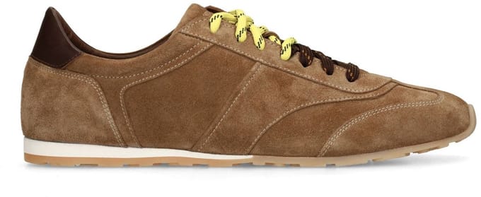 Manfield - Heren - Beige suède sneakers met dubbele veters - Maat 45