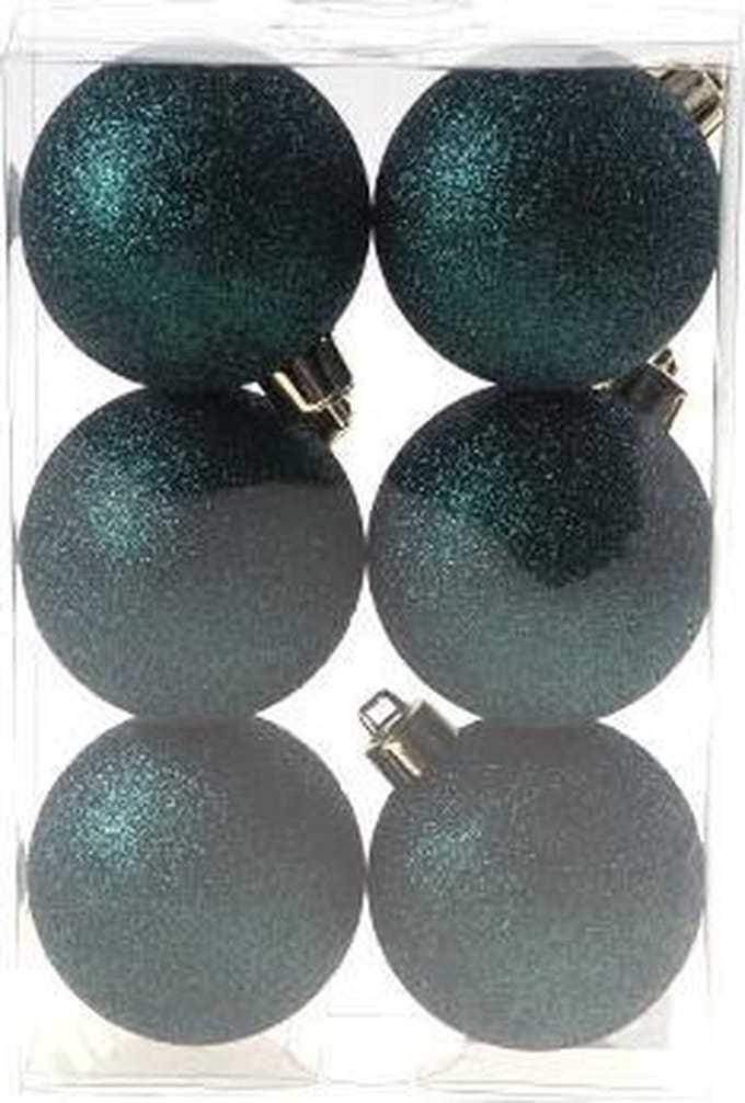 Cosy&Trendy Kerstballen Ø 6 cm - Petrol glitter - Set-6